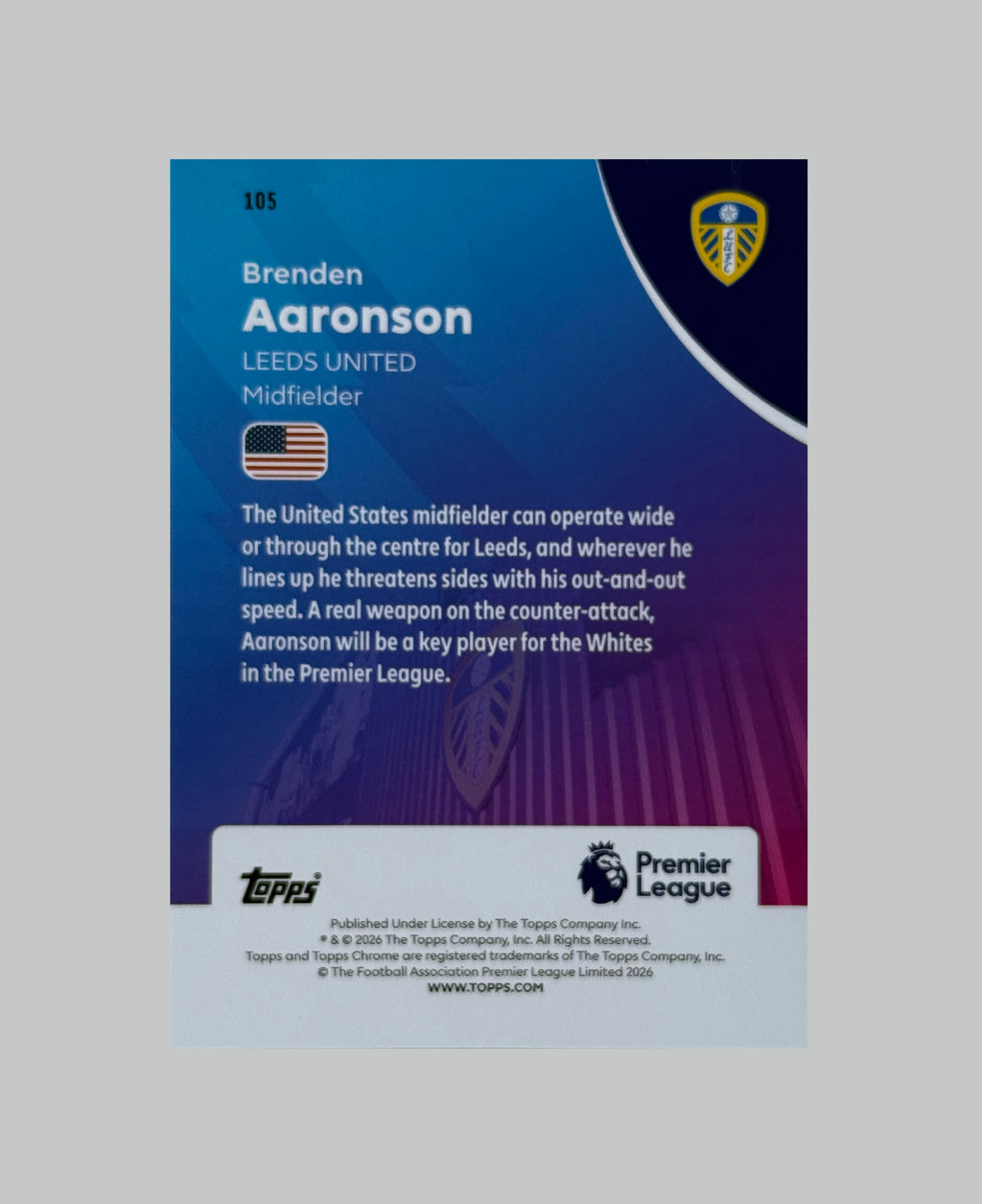 Topps Chrome Premier League 2026 Brenden Aaronson 04/75
