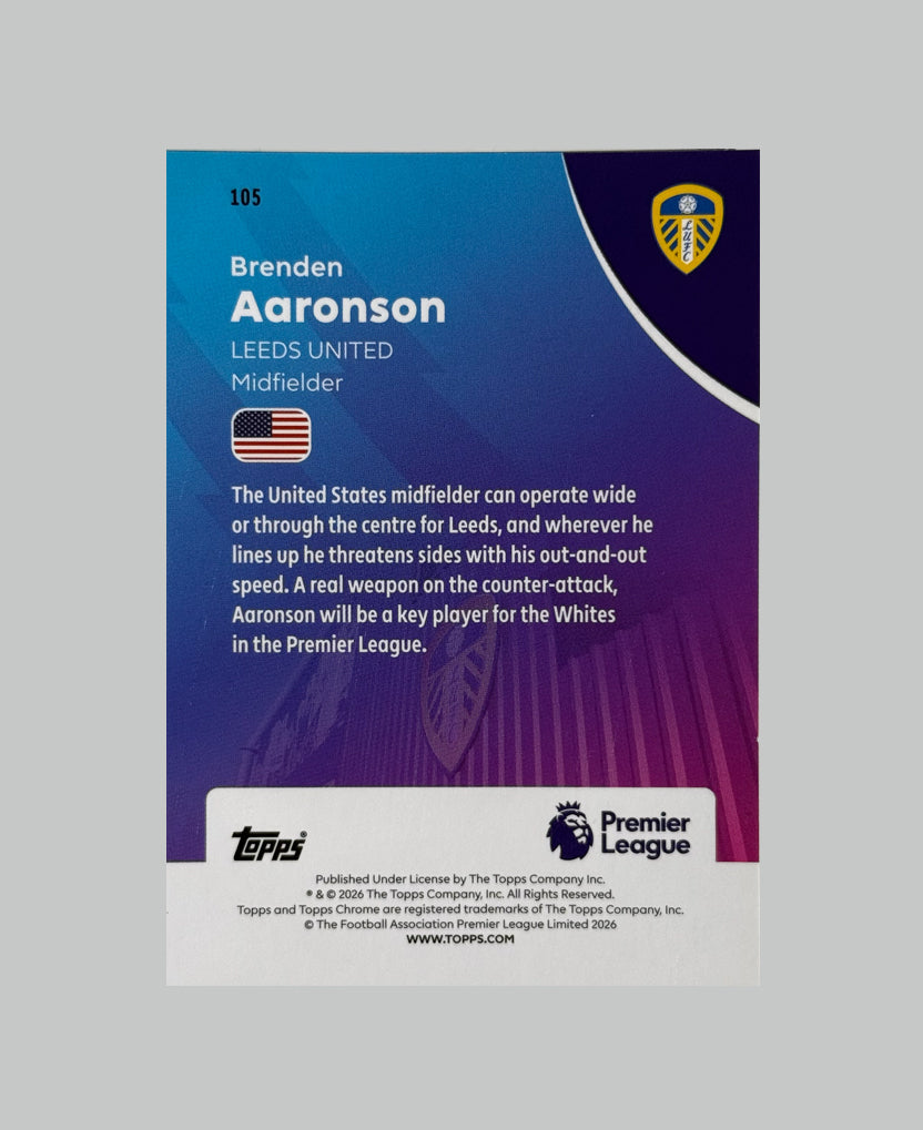Topps Chrome Premier League 2026 Brenden Aaronson 21/99 Sapphire