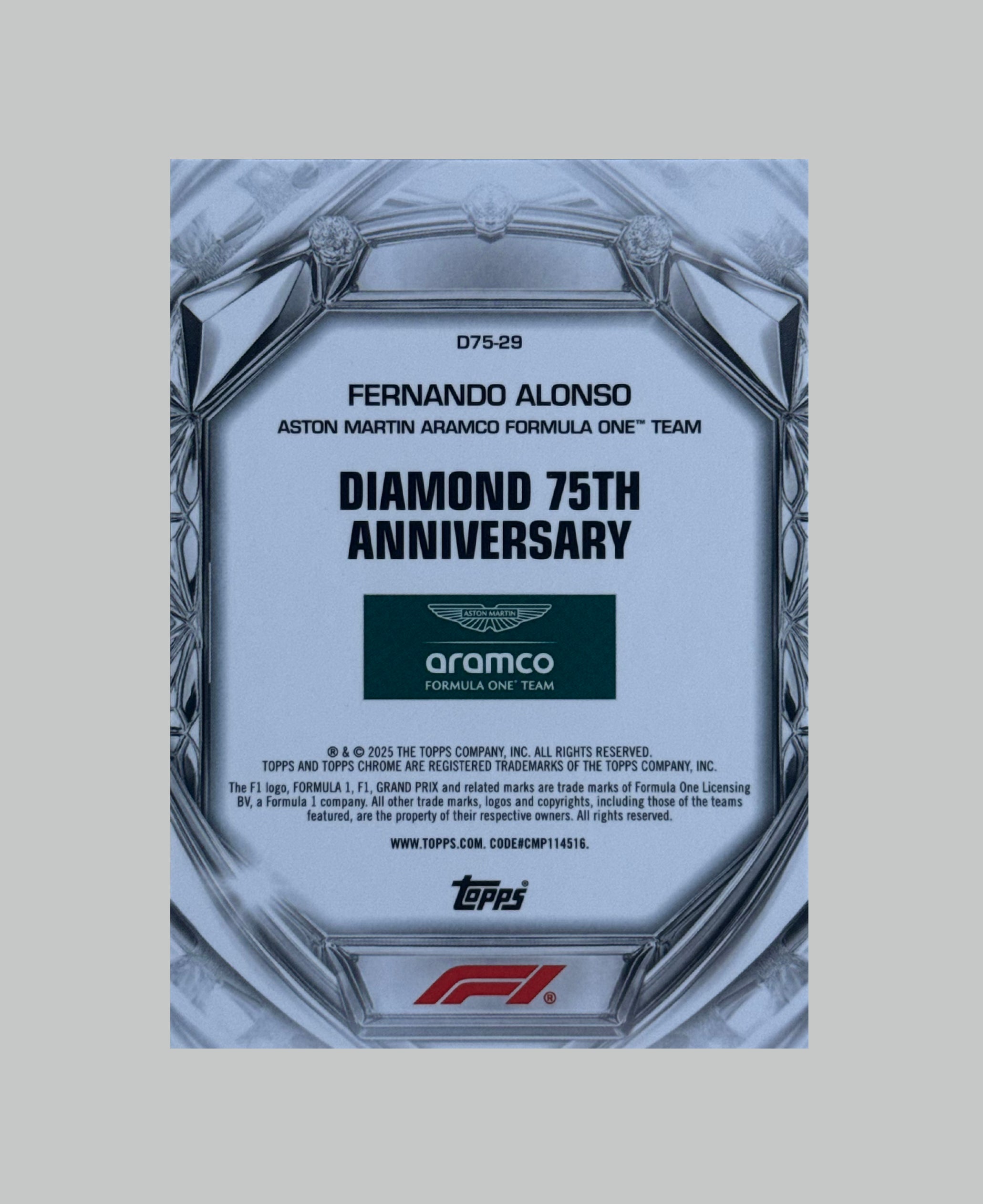 Topps Chrome F1 Fernando Alonso Diamond 75th Anniversary