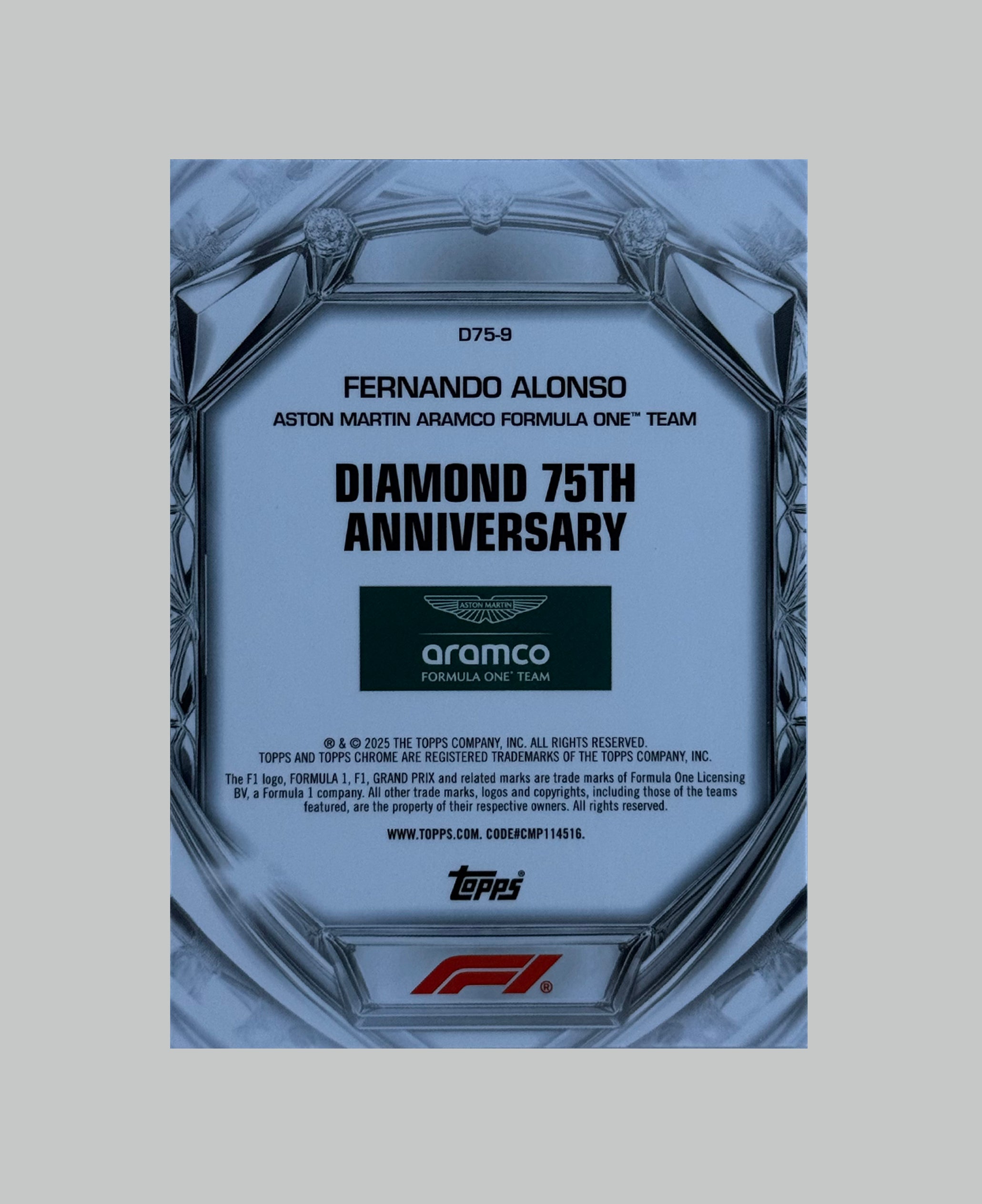 Topps Chrome F1 2025 Diamond 75th Anniversary Fernando Alonso Portrait