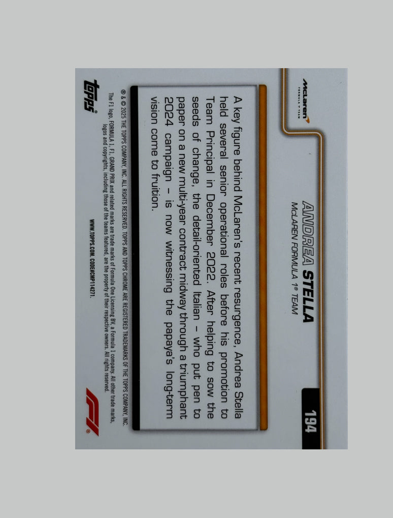 Topps Chrome F1 2025 Andrea Stella 003/250