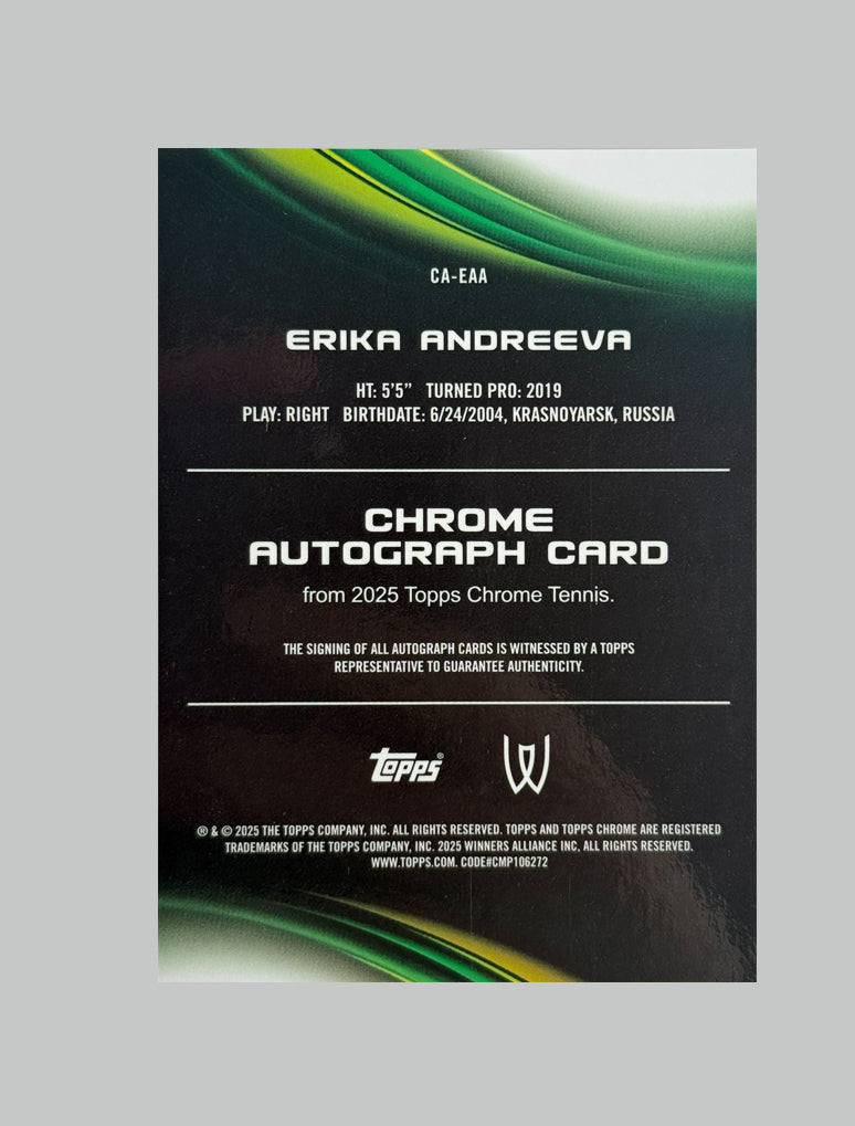 Topps Chrome Tennis 2025 Erika Andreeva 141/150 Auto