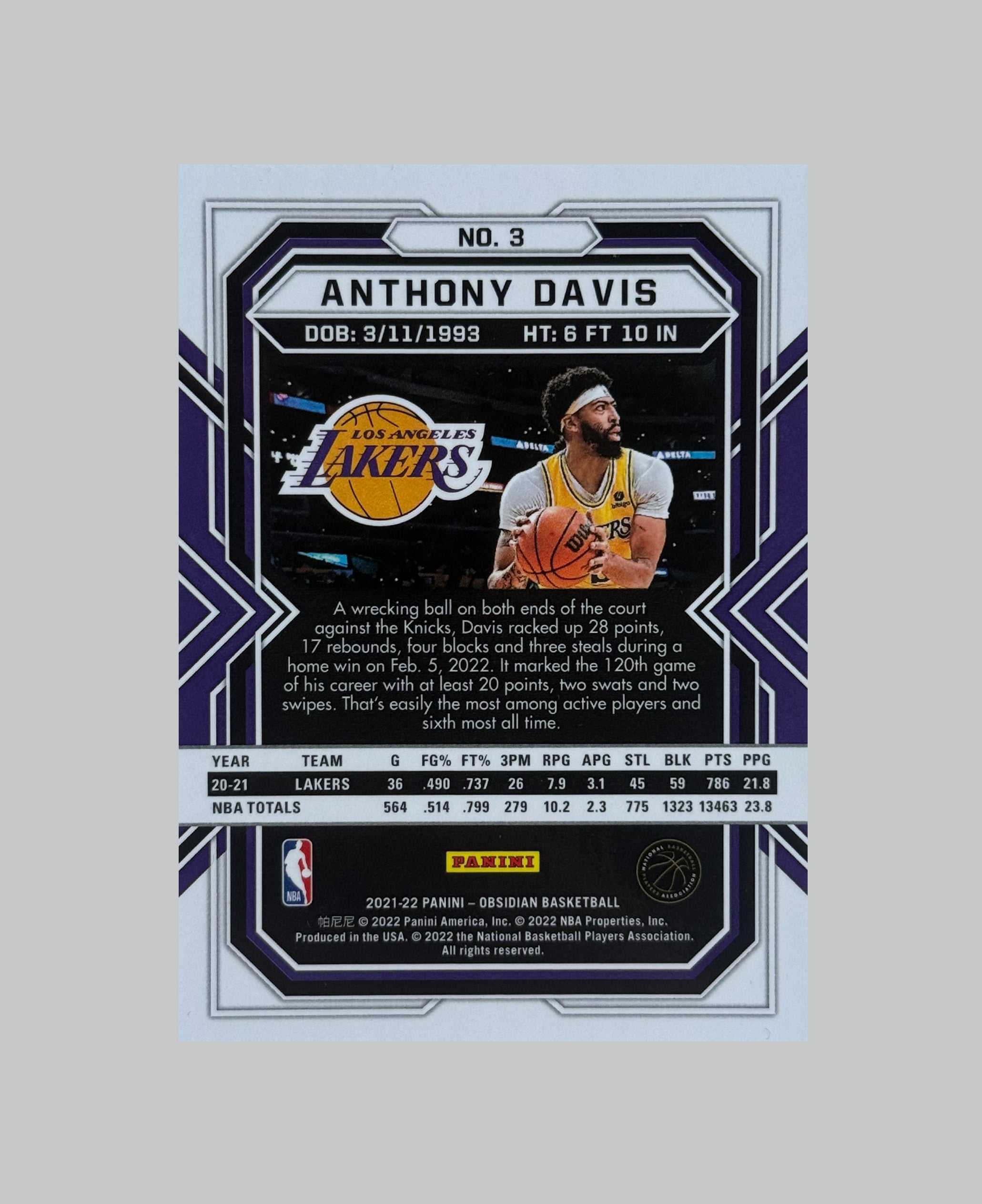 Panini Obsidian 2021-22 Anthony Davis