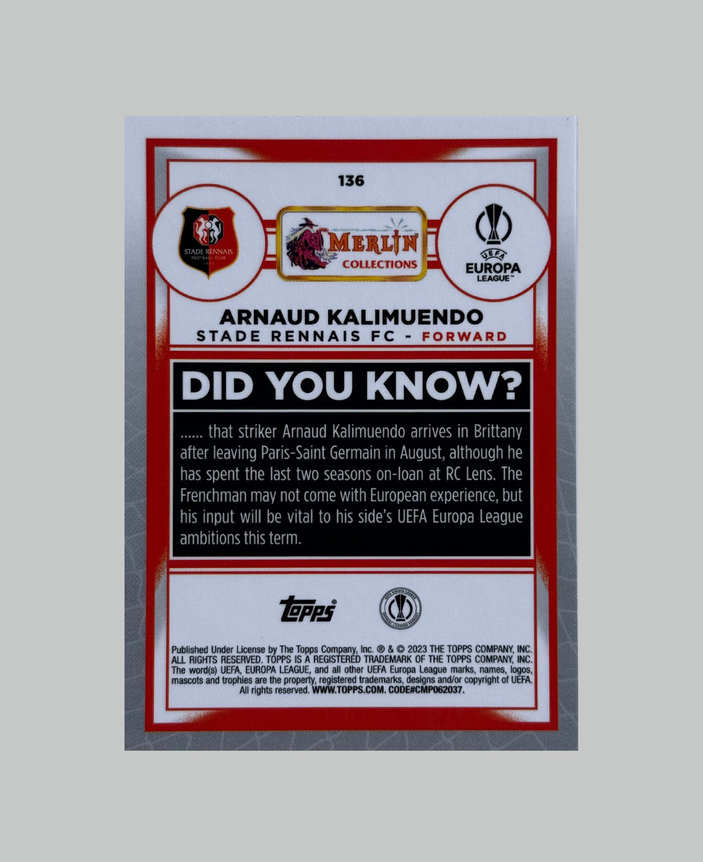 Topps Merlin 2022-23 Arnaud Kalimuendo (RC) 053/299