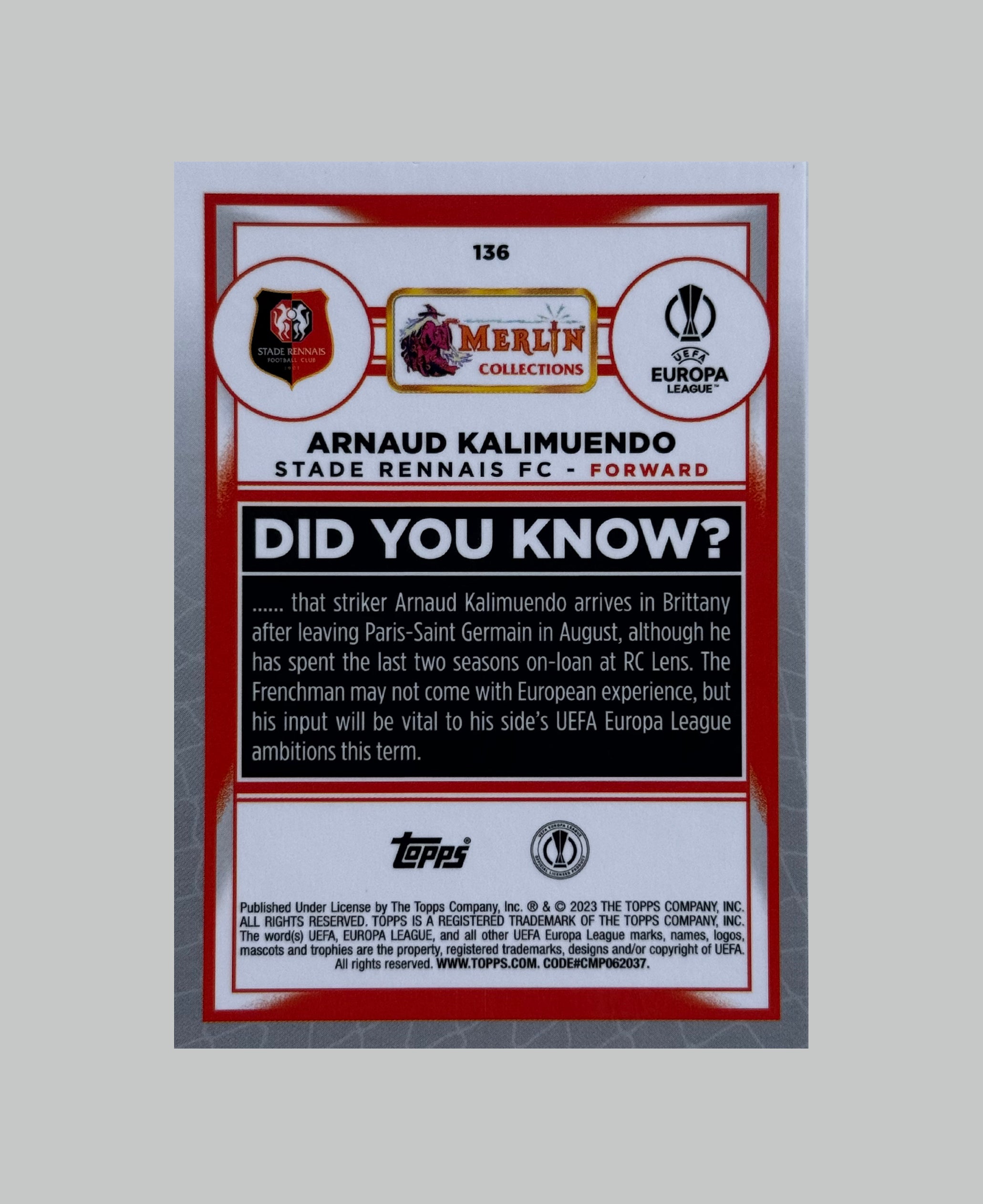 Topps Merlin 2022-23 Arnaud Kalimuendo (RC) 053/299