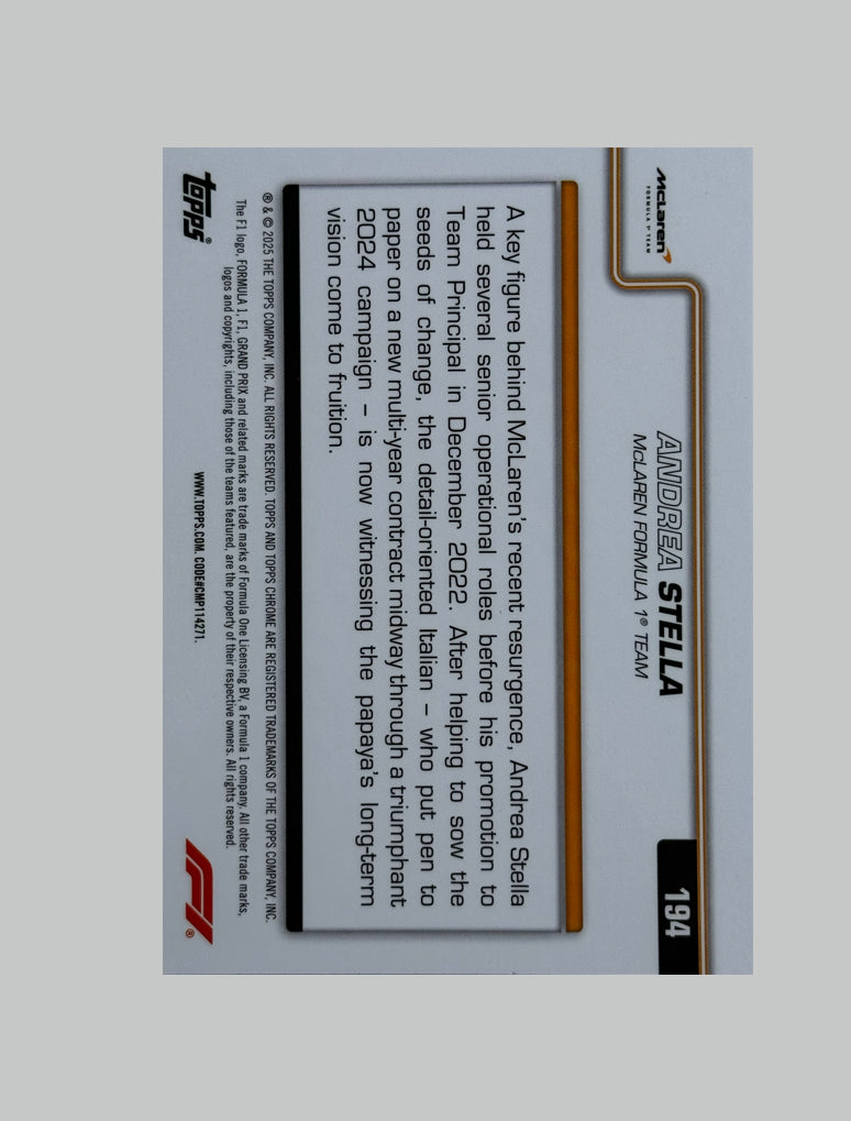 Topps Chrome F1 2025 Andrea Stella 074/250