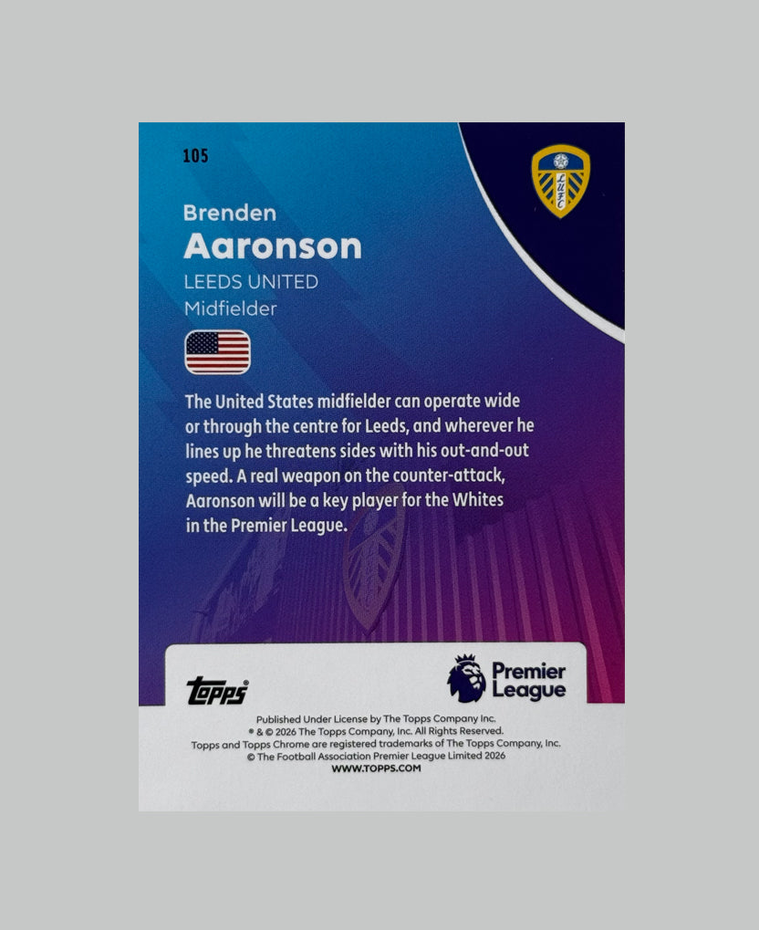 Topps Chrome Premier League 2026 Brenden Aaaronson 31/99 Sapphire