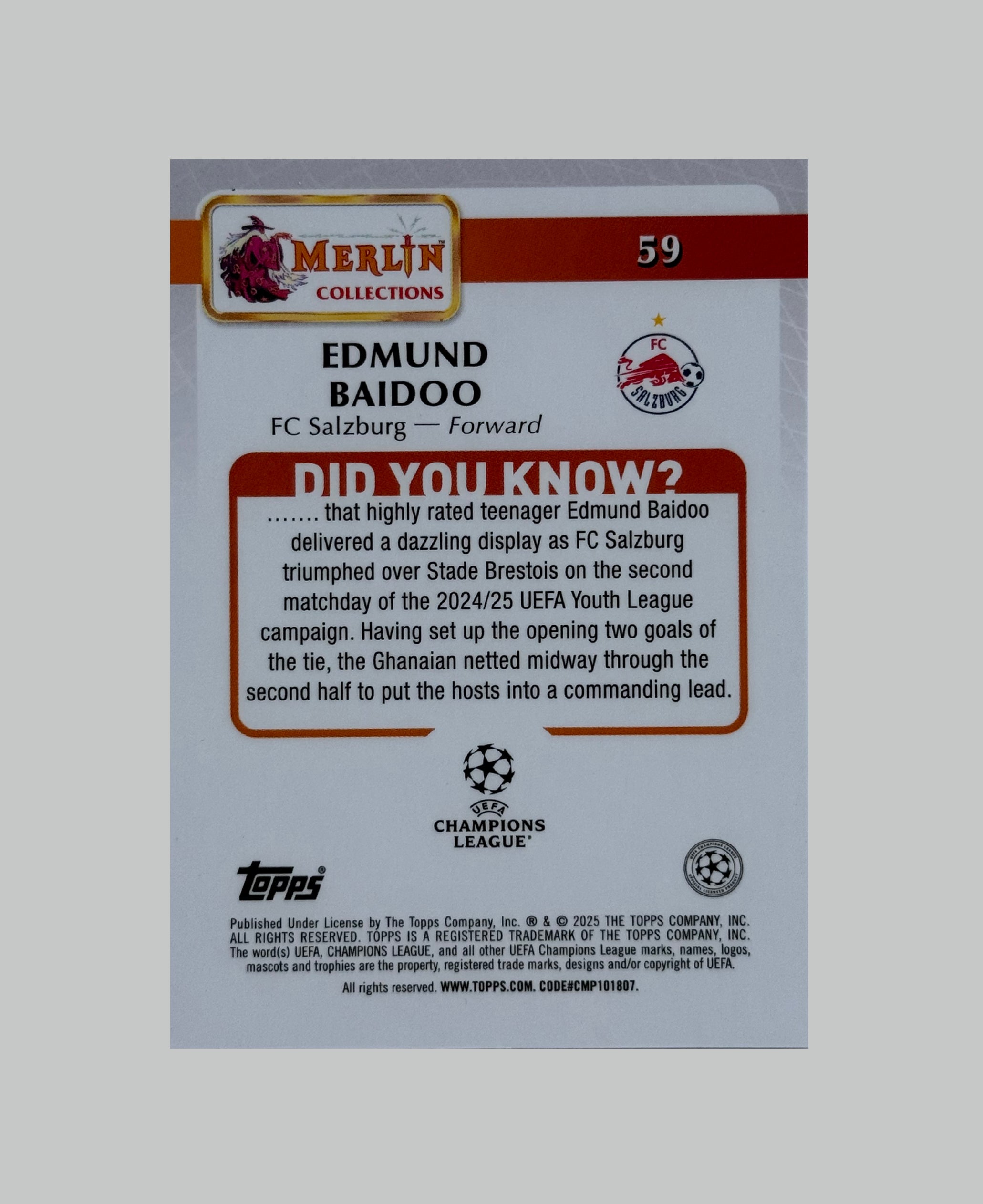 Topps Merlin 2024-25 Edmund Baidoo (RC) 194/199