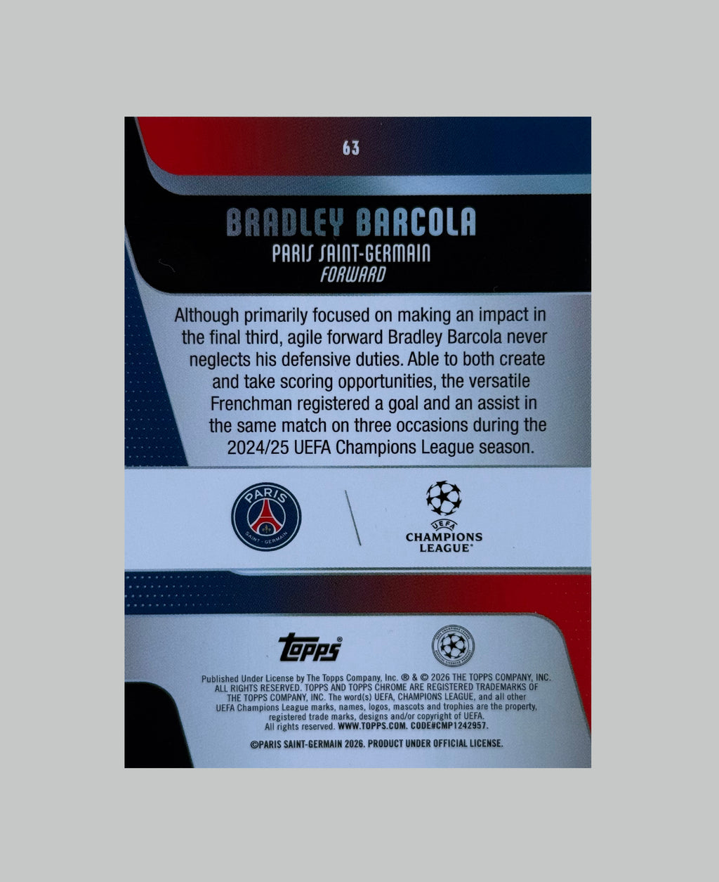 Topps Chrome UCC 2025-26 Bradley Barcola
