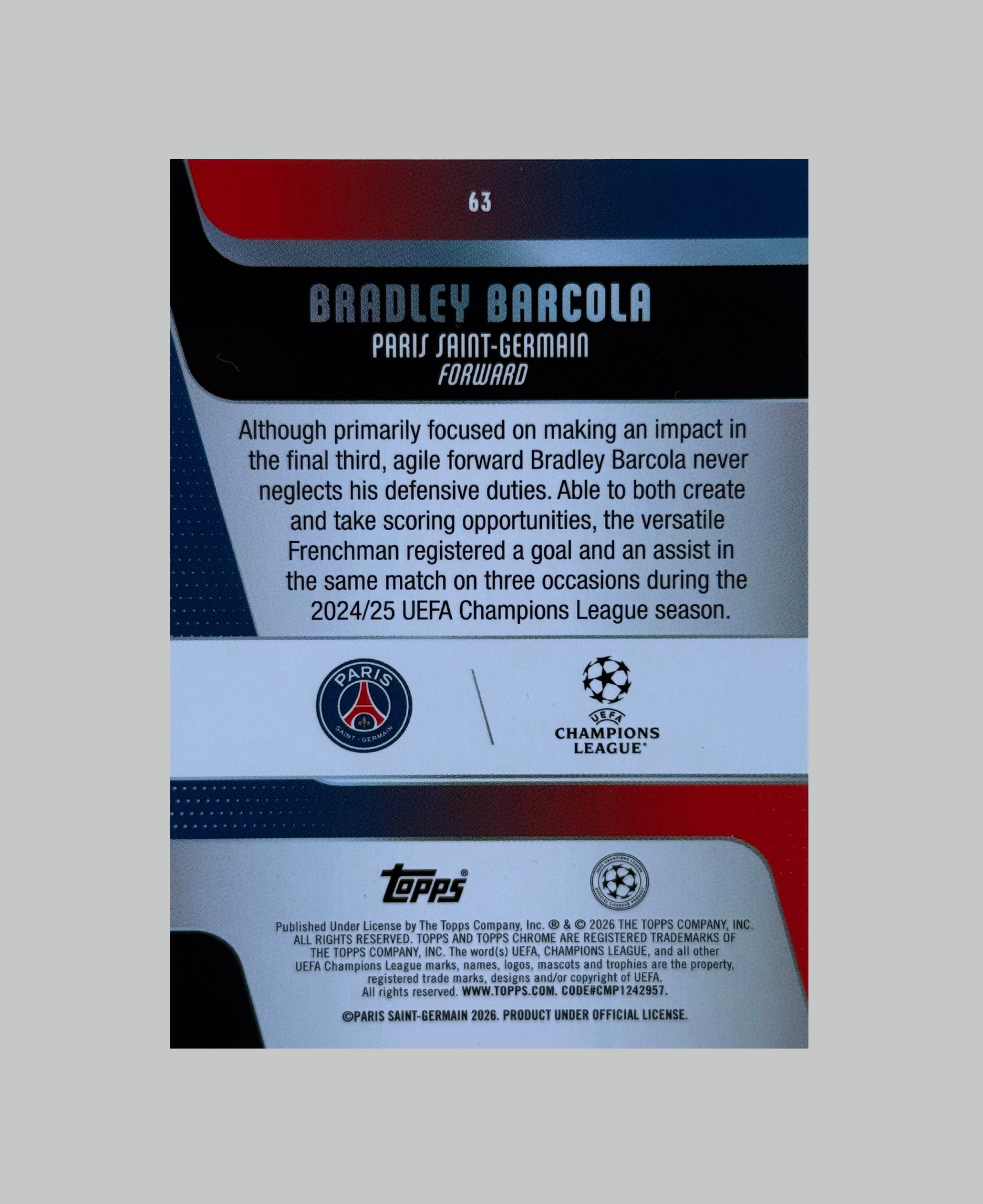 Topps Chrome UCC 2025-26 Bradley Barcola