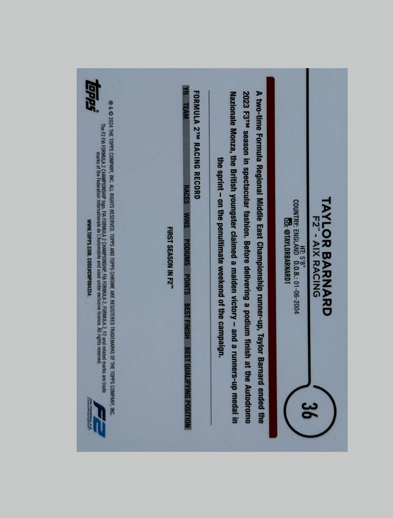 Topps Chrome F1 2024 Taylor Barnard 179/199