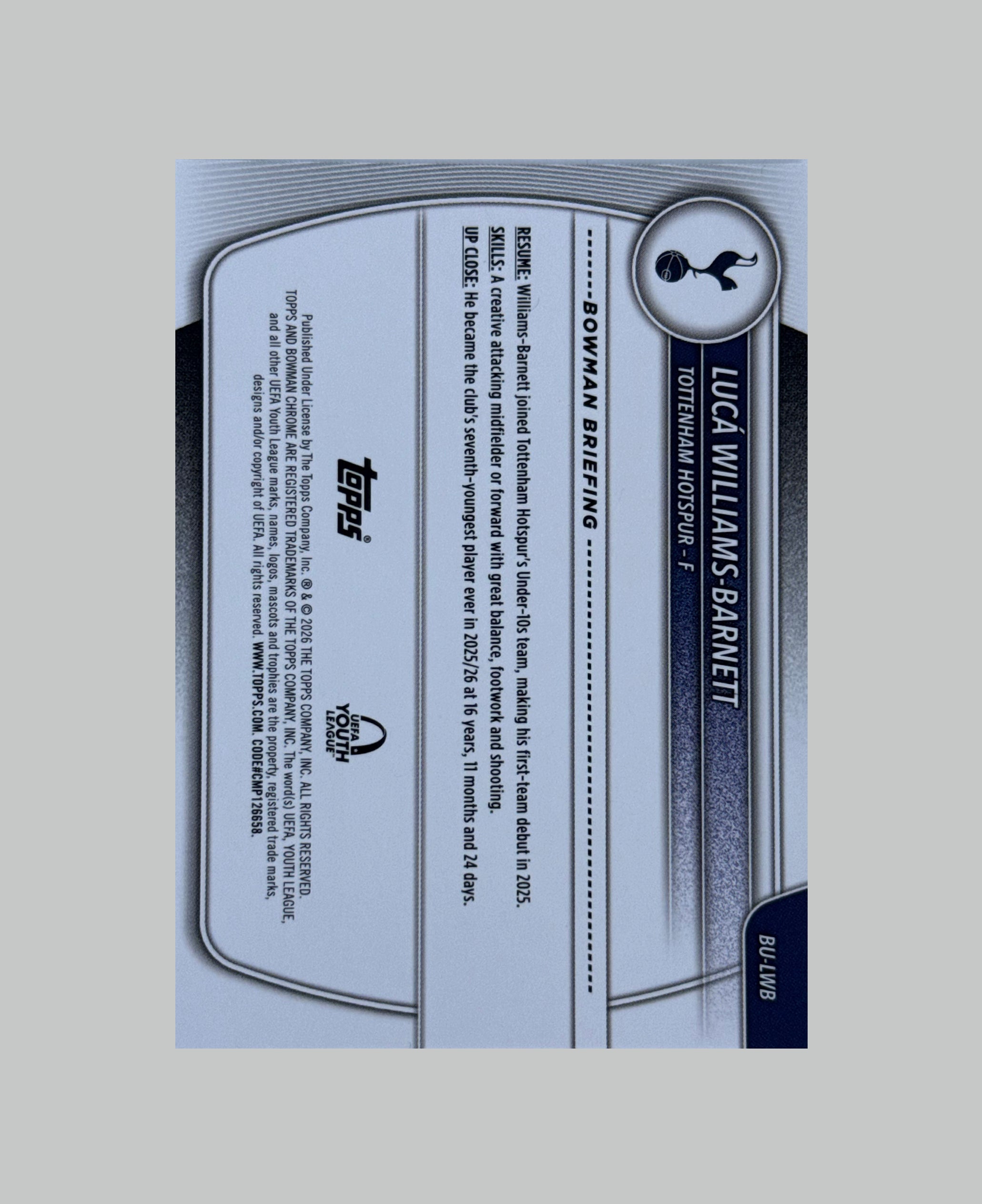 Topps Chrome UCC 2025-26 Luca Williams-Barnett Bowman 1st