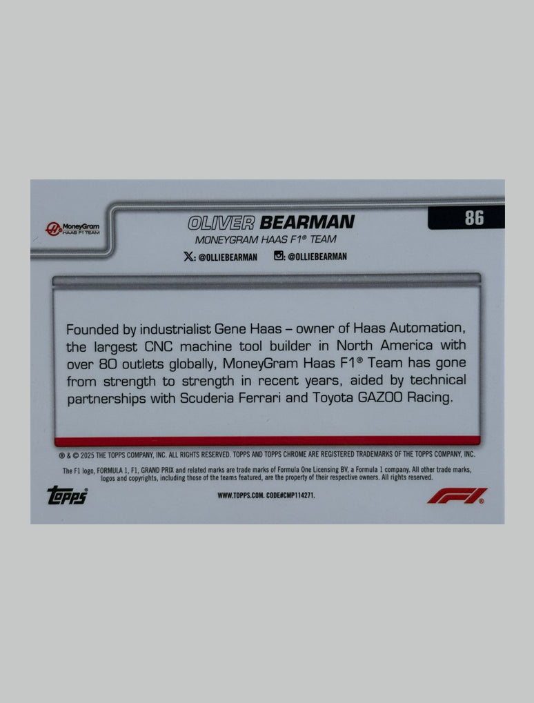 Topps Chrome F1 2025 Oliver Bearman (RC) 105/199