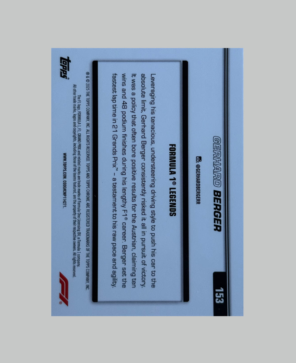 Topps Chrome F1 2025 Gerhard Berger 093/299