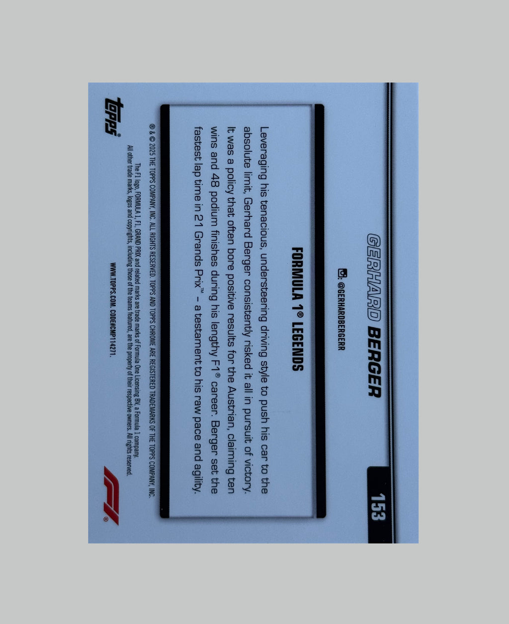 Topps Chrome F1 2025 Gerhard Berger 138/299