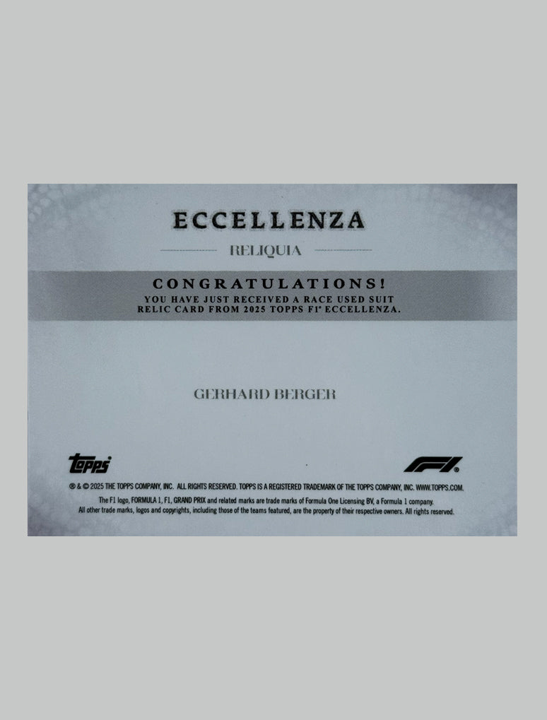 Topps F1 Ecellenza 2025 Gerhard Berger Race Used Relic