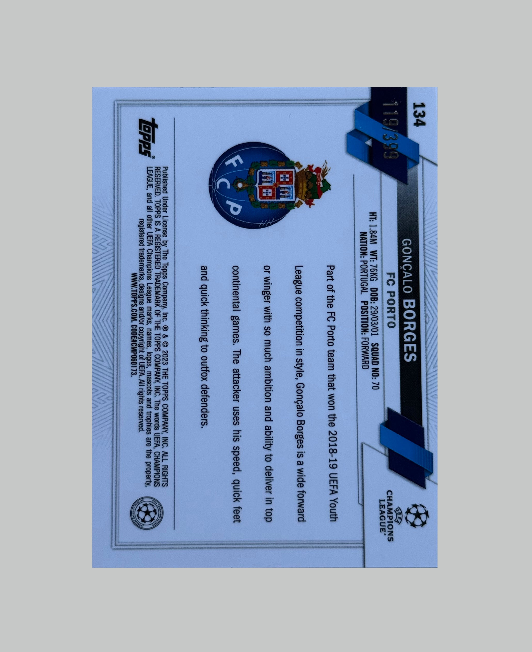 Topps Chrome UCC 2022-23 Goncalo Borges (RC) 119/399