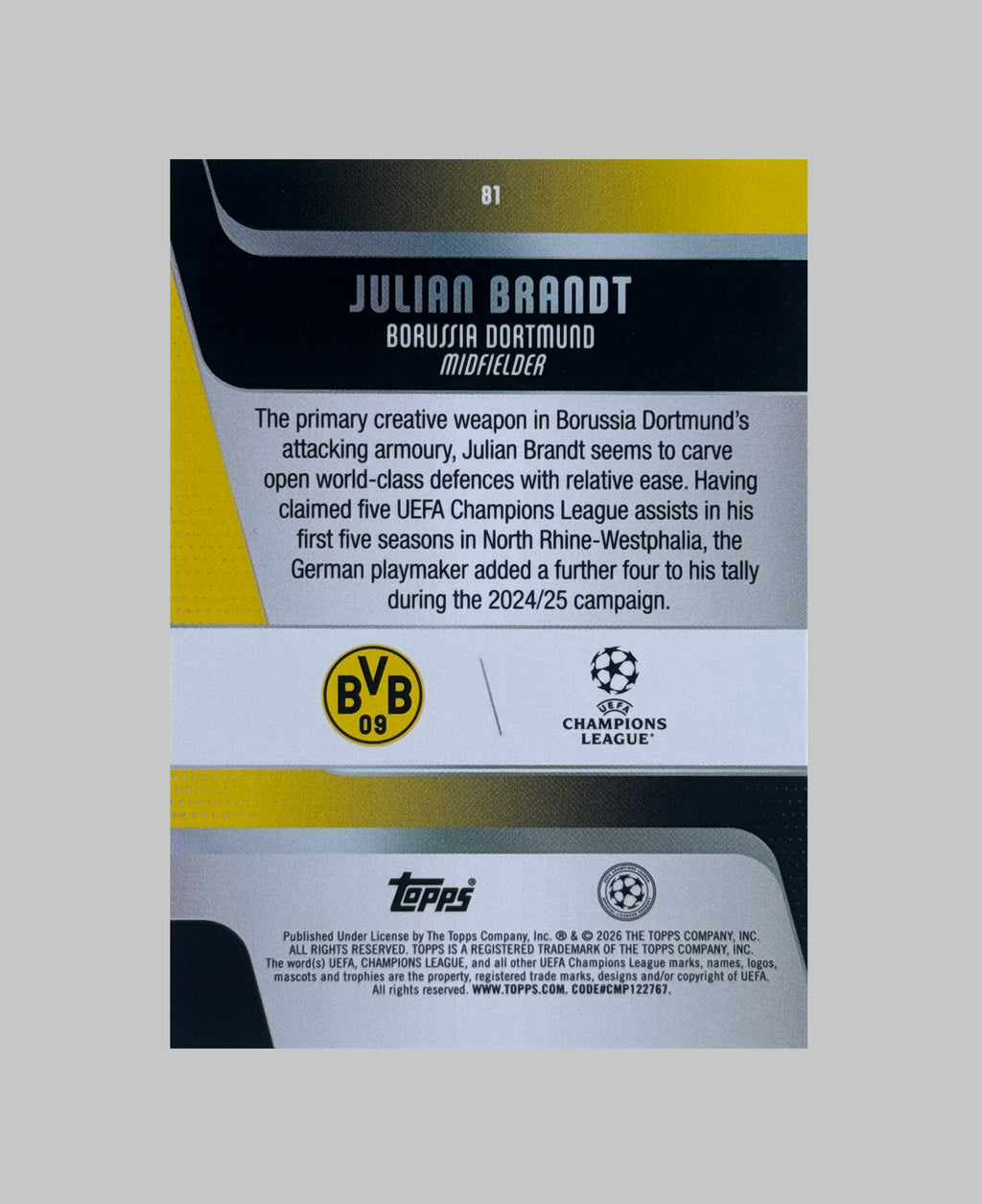 Topps UCC 2025-26 Julian Brandt 171/250