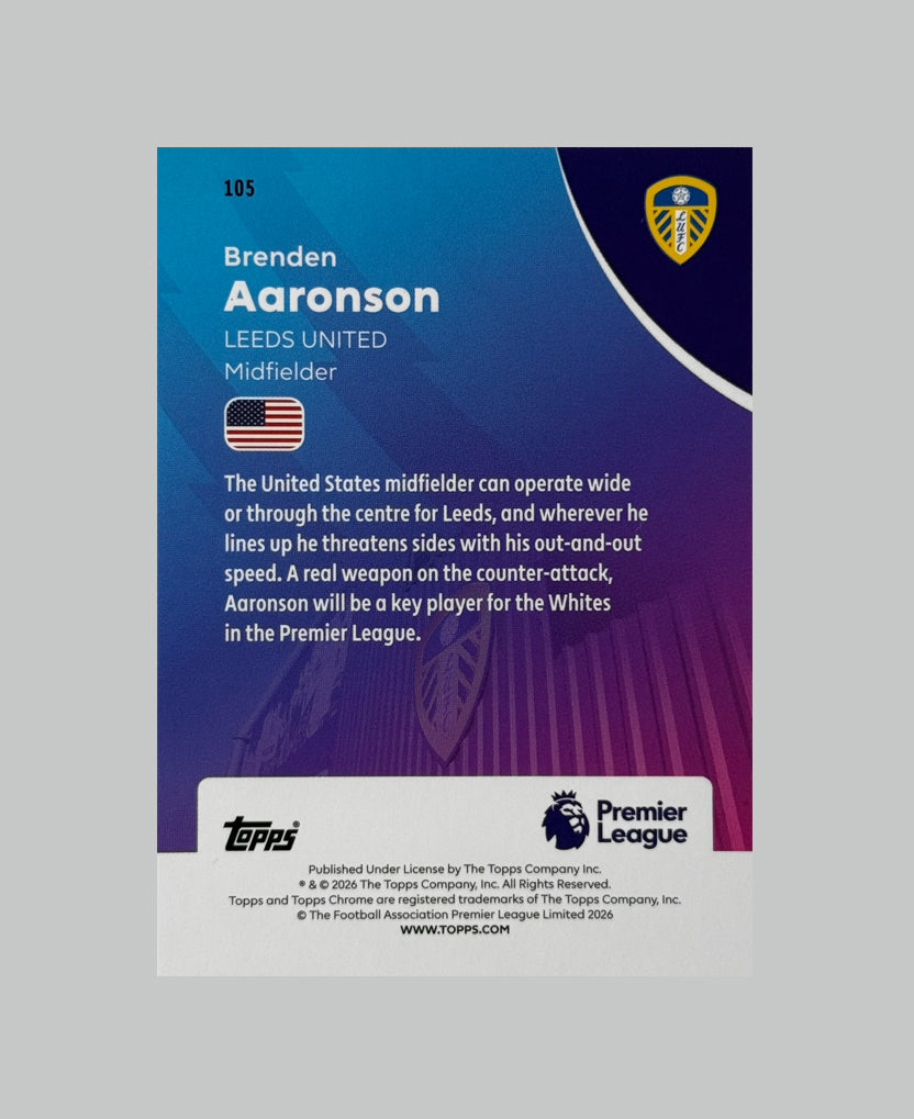 Topps Chrome Premier League 2026 Brenden Aaronson 27/99 Sapphire