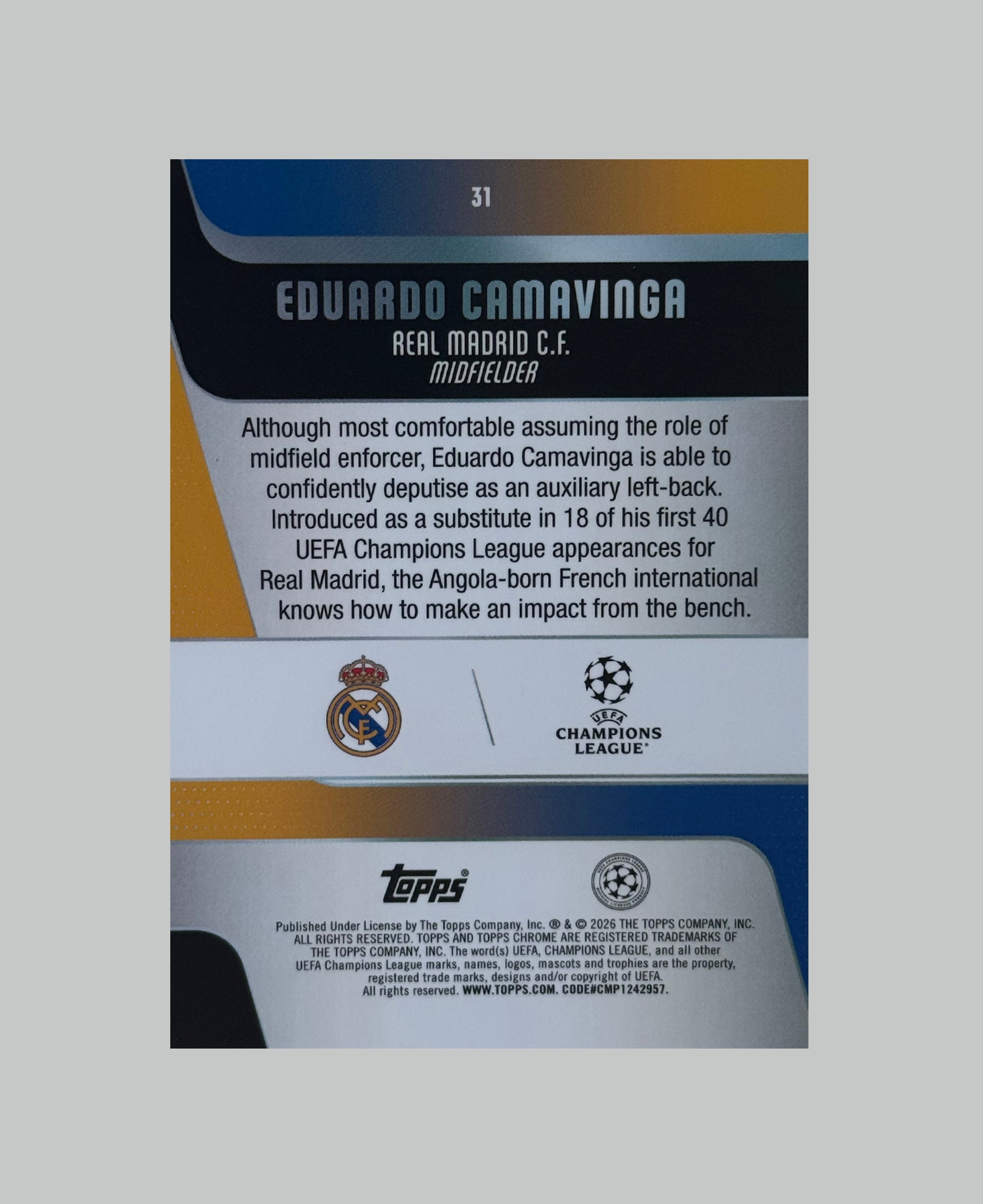 Topps Chrome UCC 2025-26 Eduardo Camavinga RayWave