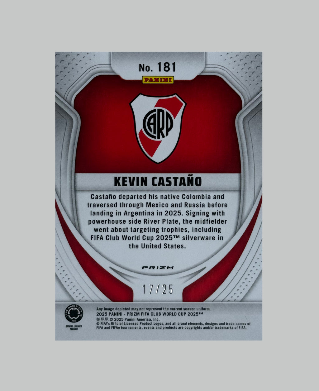Panini Prizm Club World Cup Kevin Castano (RC) 17/25
