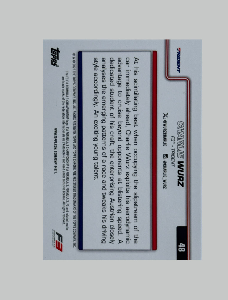 Topps Chrome F1 2025 Charlie Wurz 105/199