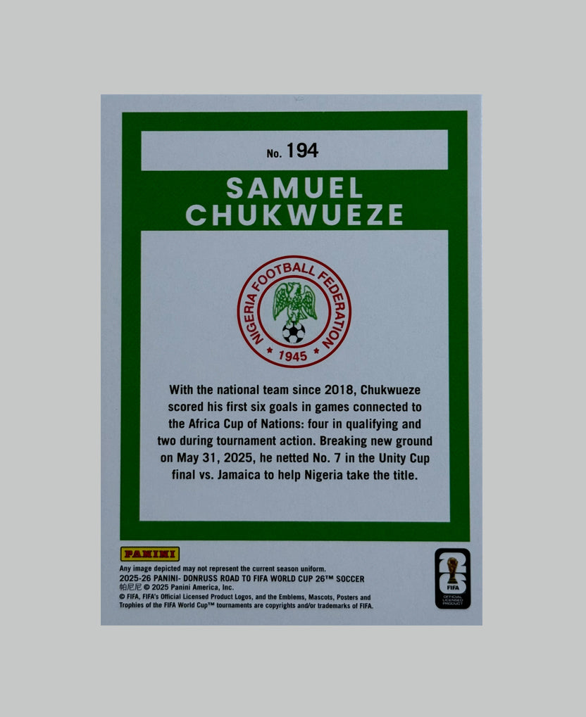 Panini Donruss Road to World Cup 2025-26 Samuel Chukwueze 72/75