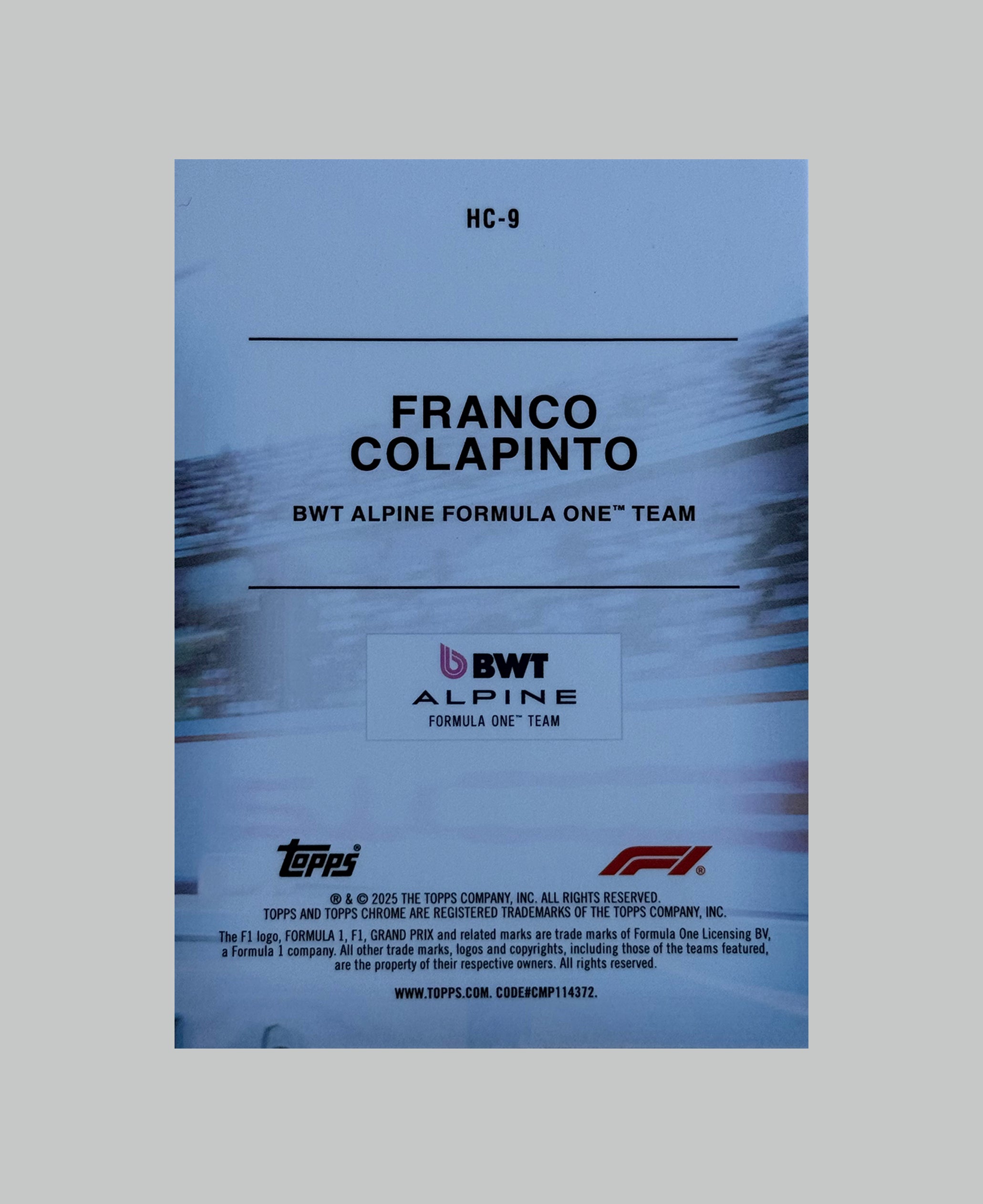Topps Chrome F1 2025 Franco Colapinto Helmet