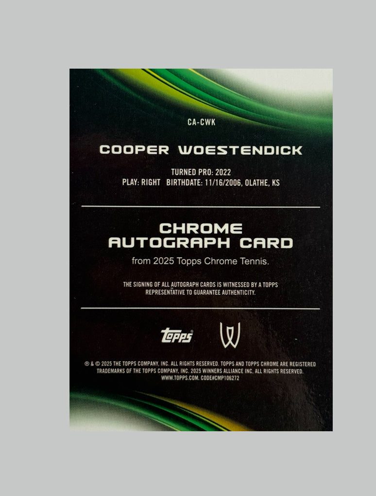 Topps Chrome Tennis 2025 Cooper Woestendick (RC) Auto Sapphire
