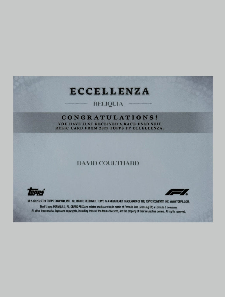 Topps F1 Ecellenza 2025 David Coulthard Race Used Relic