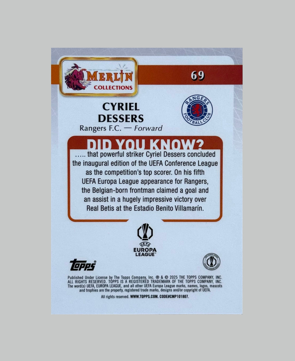 Topps Merlin 2024-25 Cyriel Dessers 50/50