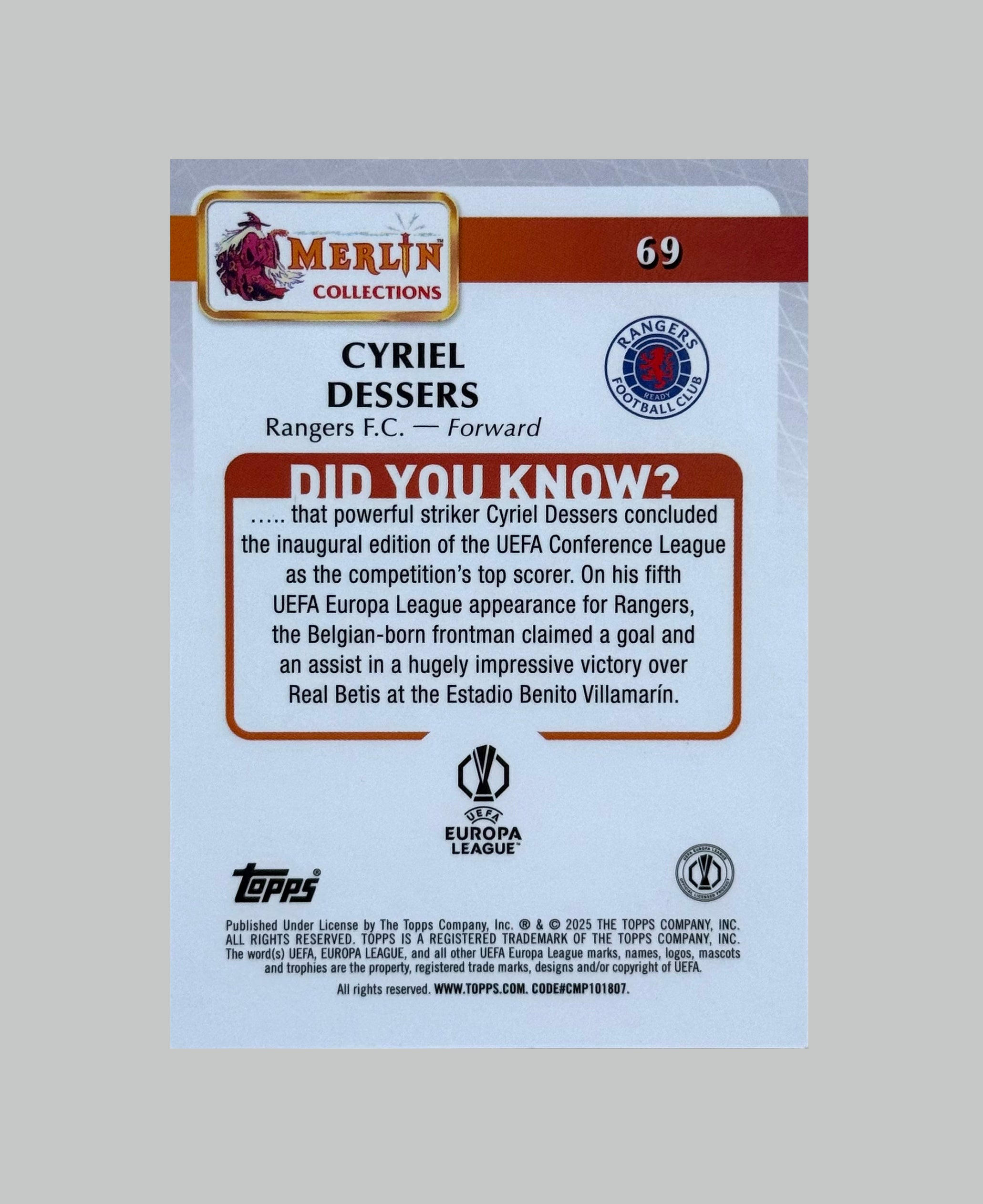 Topps Merlin 2024-25 Cyriel Dessers 50/50