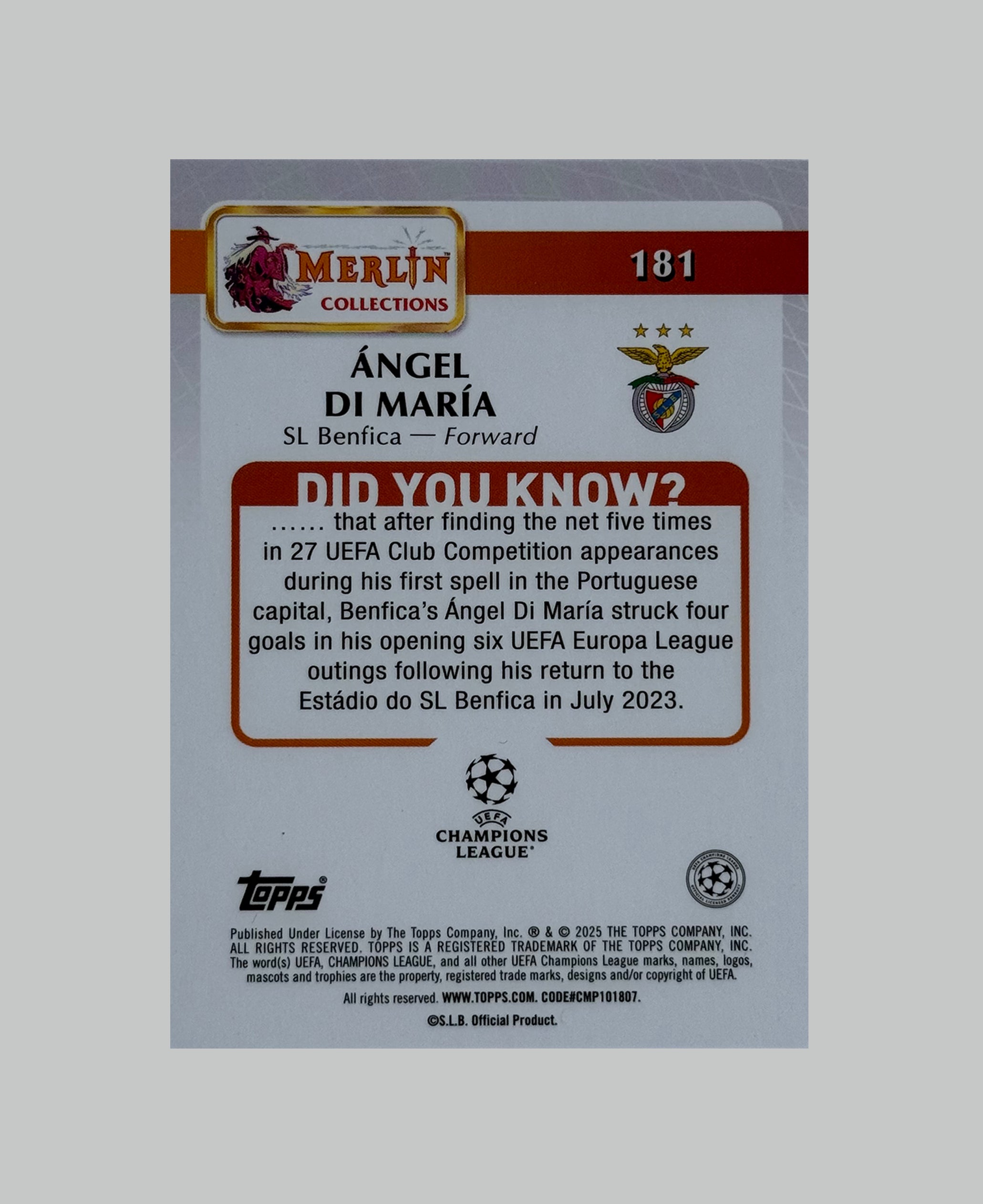 Topps Merlin 2024-25 Angel Di Maria 097/250
