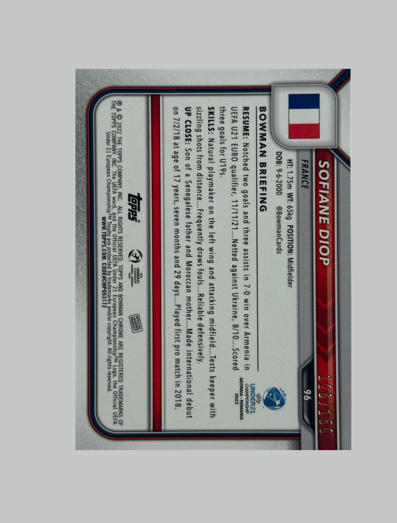 Topps Bowman Chrome UEFA U21 Sofiane Diop 126/150