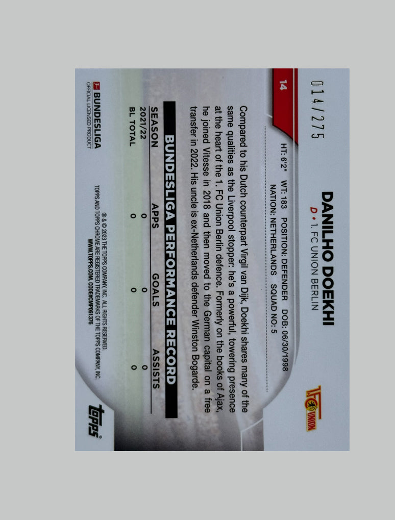 Topps Chrome Bundesliga 2022-23 Danilho Doekhi (RC) 014/275