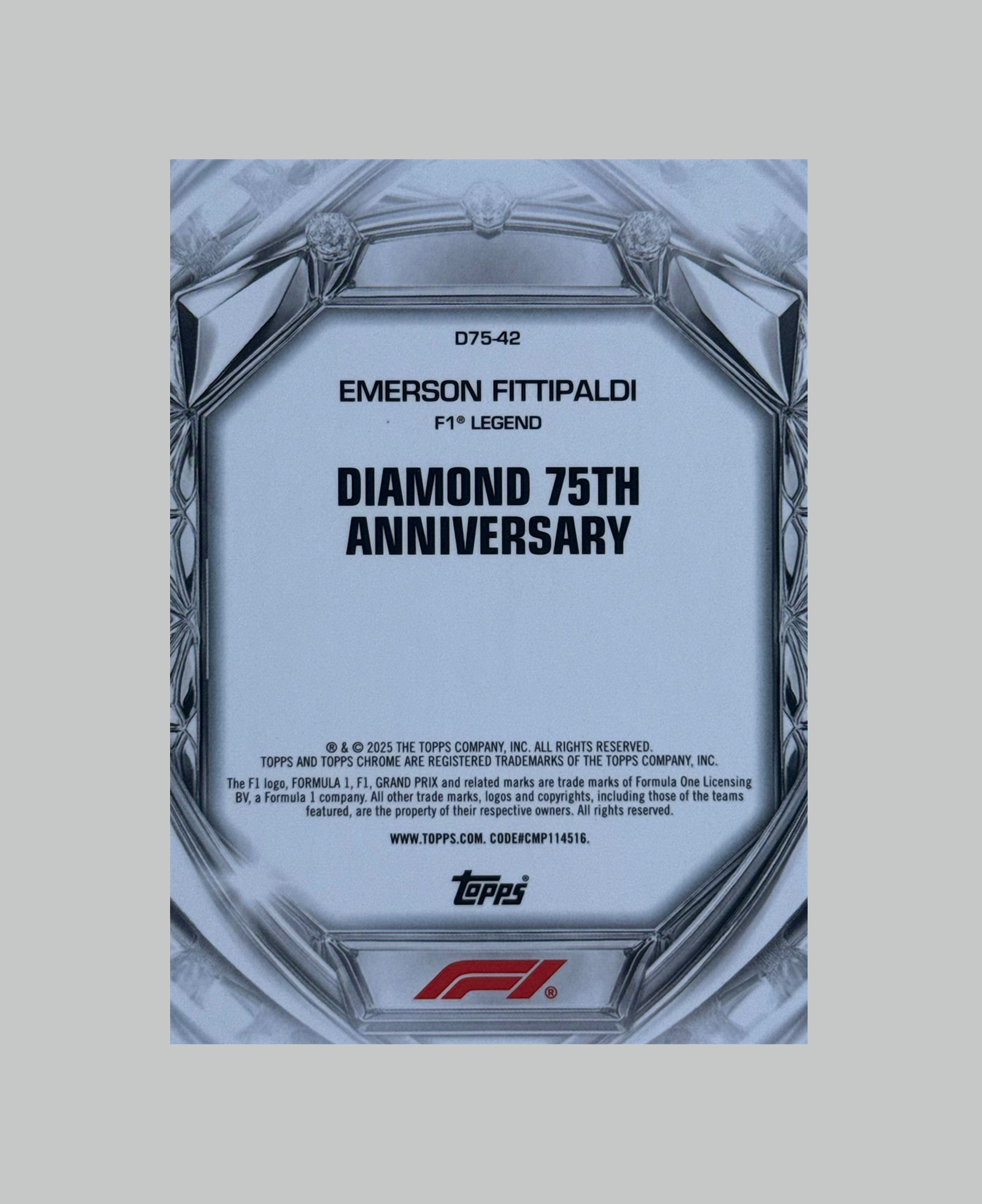 Topps Chrome F1 Emerson Fittipaldi Diamond 75th Anniversary