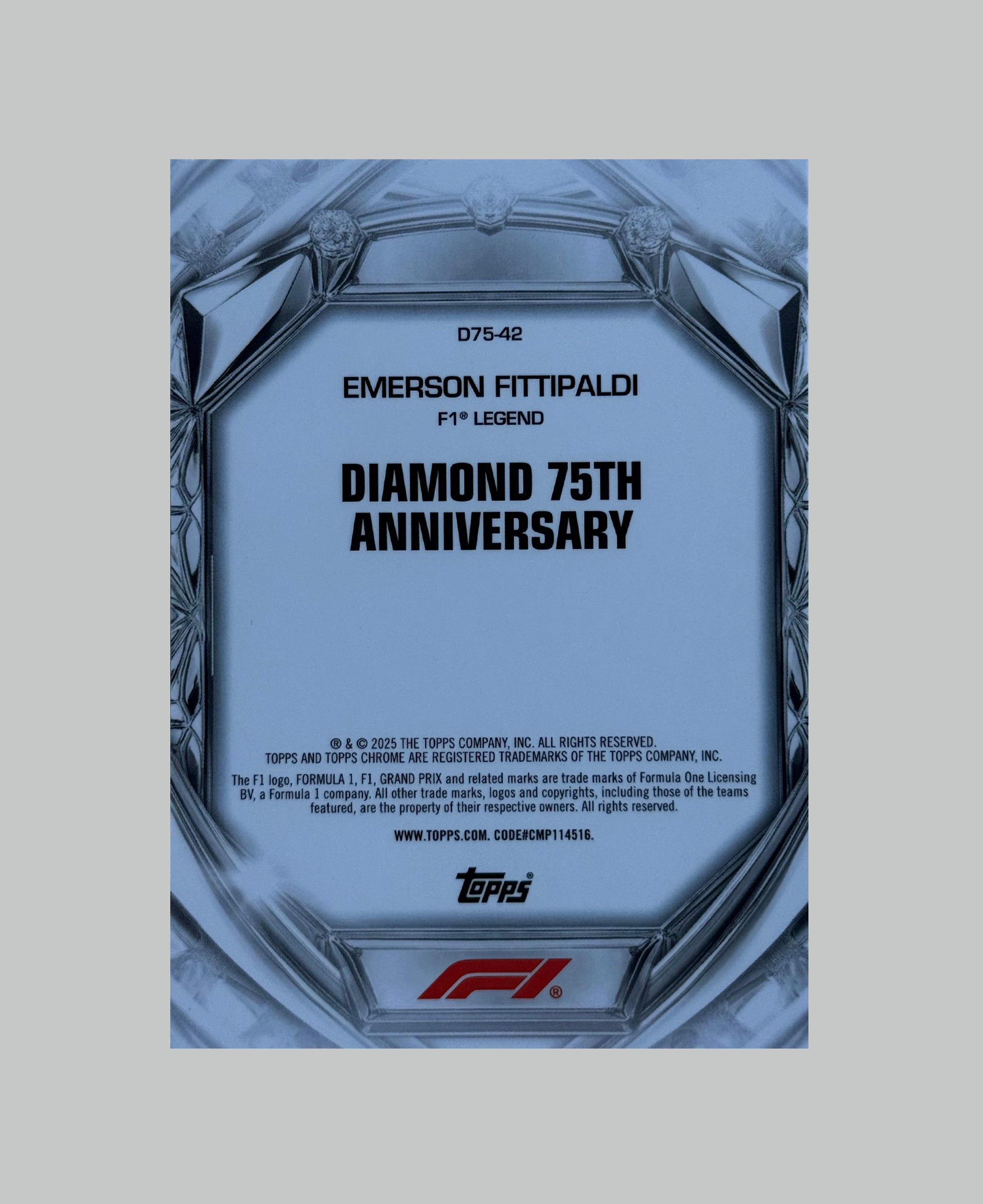 Topps Chrome F1 2025 Emerson Fittipaldi Diamond 75th Anniversary 179/299