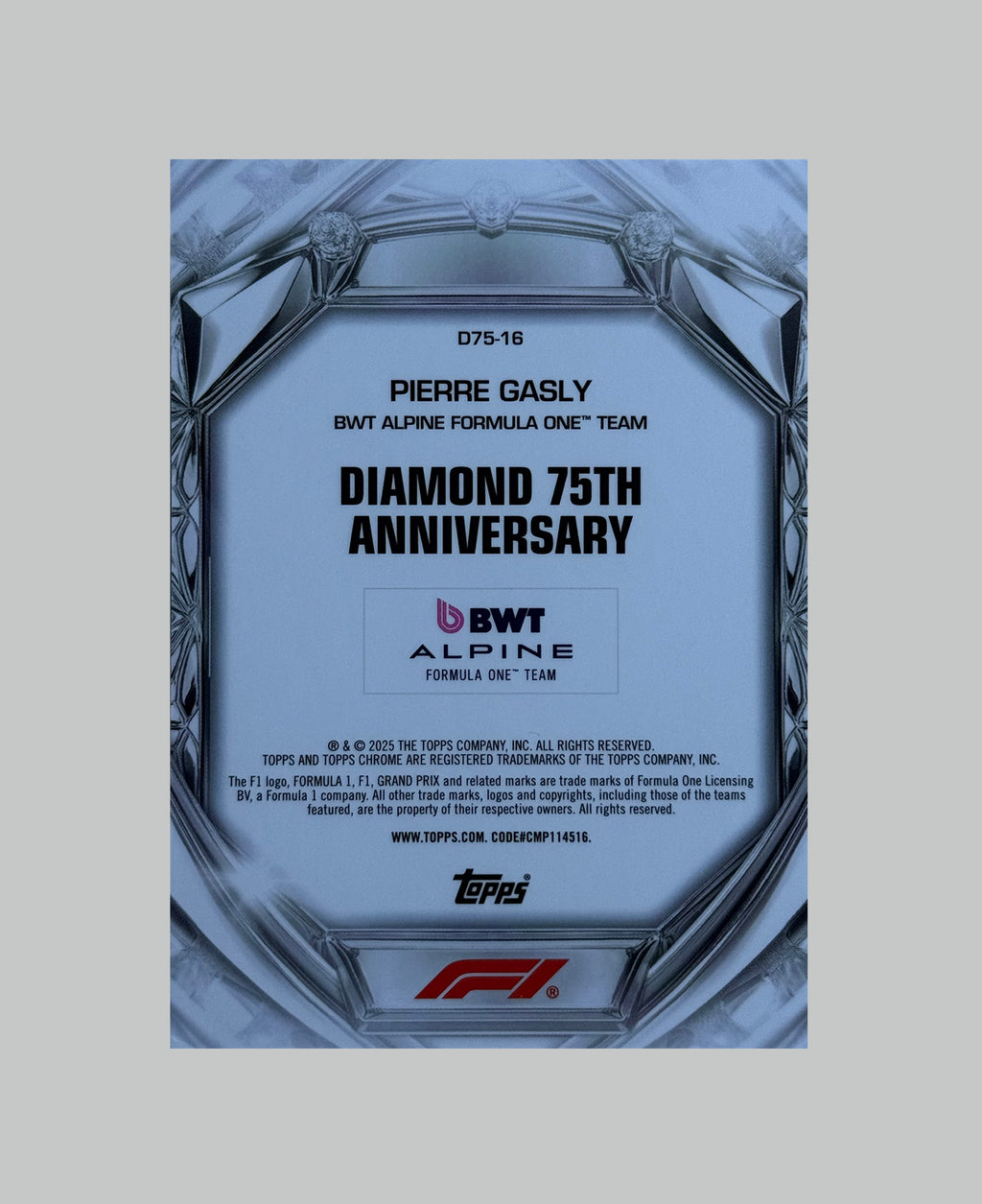 Topps Chrome F1 2025 Pierre Gasly Diamond 75th Anniversary 121/299