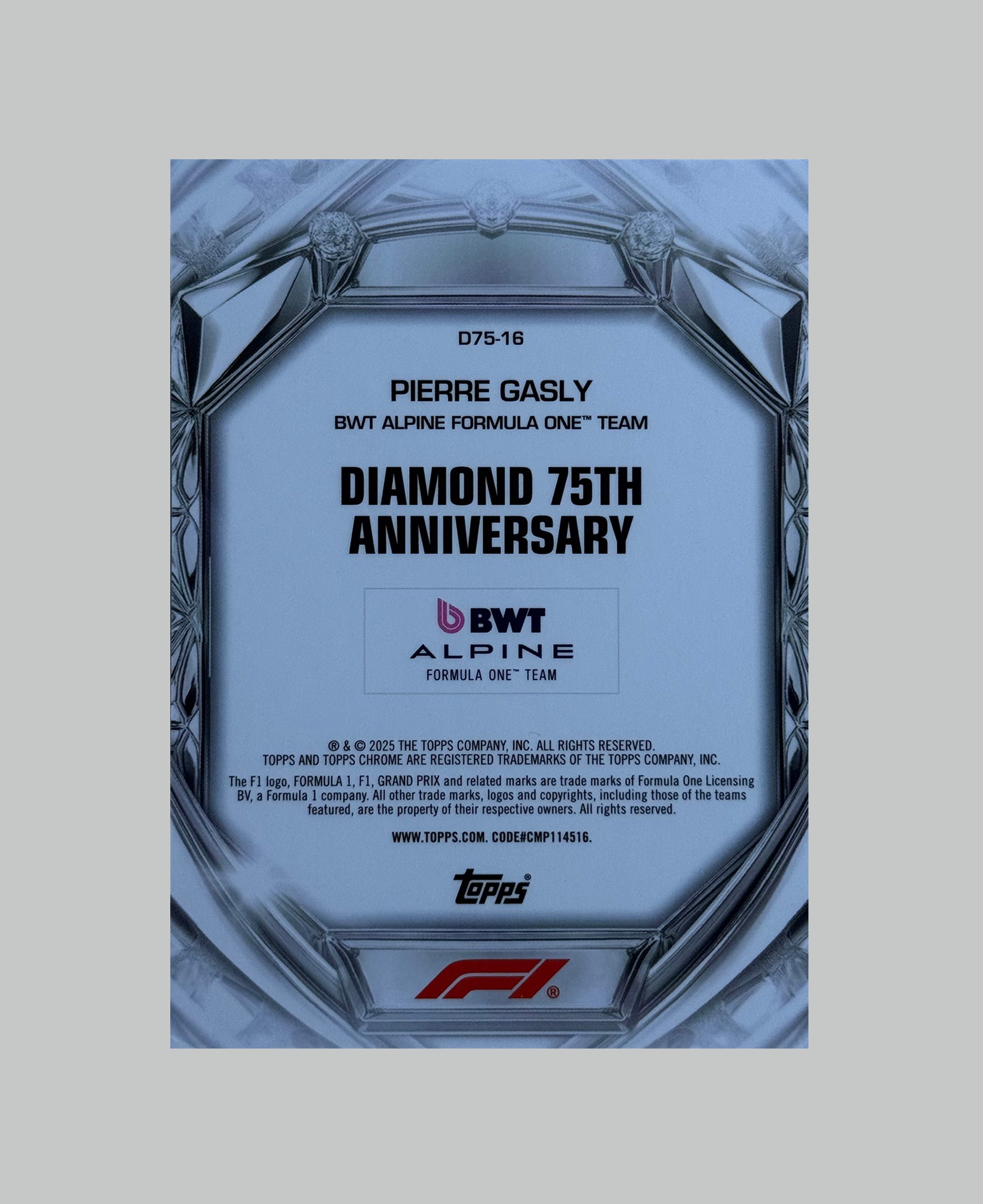 Topps Chrome F1 2025 Pierre Gasly Diamond 75th Anniversary 121/299