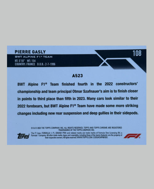 Topps Chrome F1 2023 Pierre Gasly Checker Flag