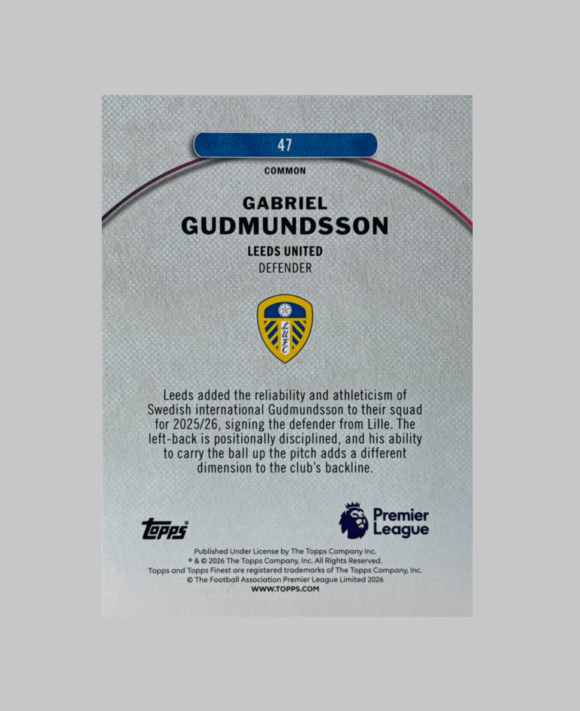 Topps Finest Premier League 2026 Gabriel Gudmundsson 14/25