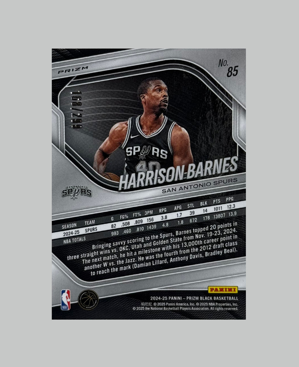 Panini Prizm Black 2024-25 Harrison Barnes 168/299