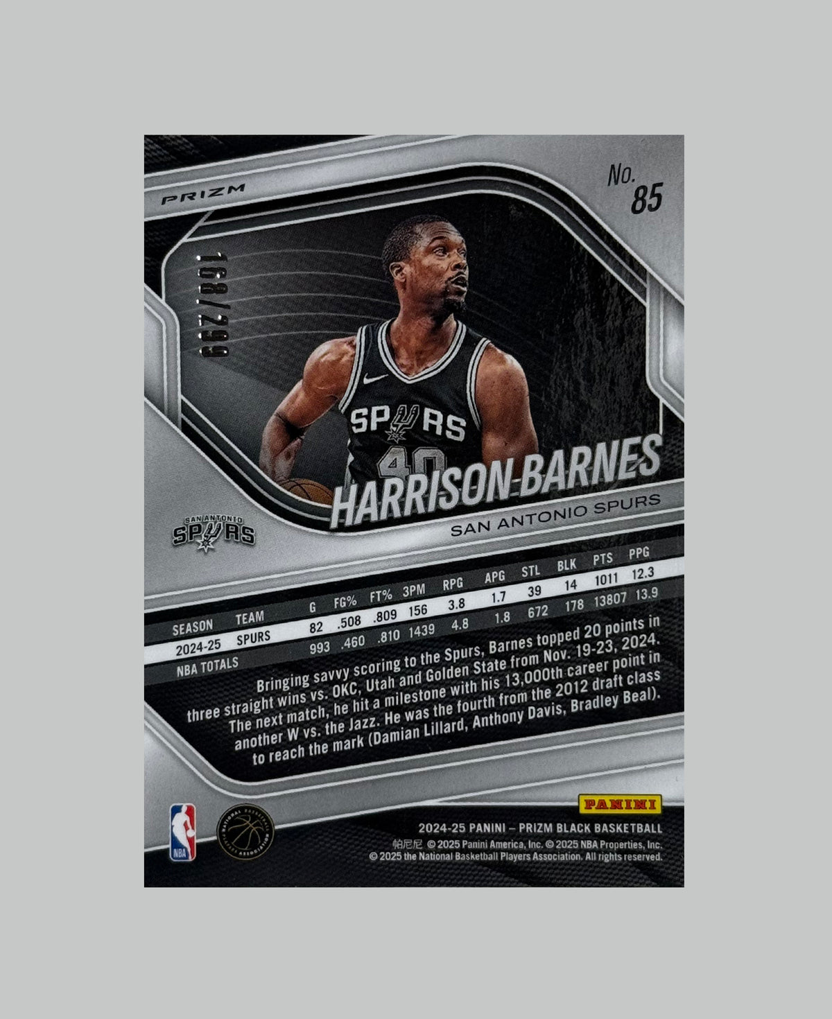 Panini Prizm Black 2024-25 Harrison Barnes 168/299