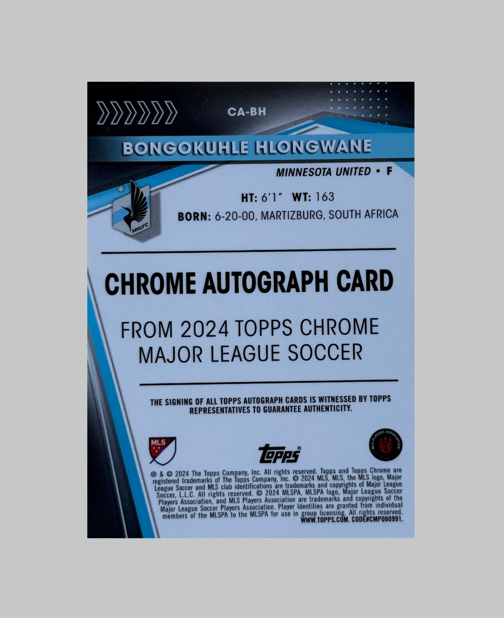 Topps Chrome MLS 2024 Bongokuhle Hlongwane Auto