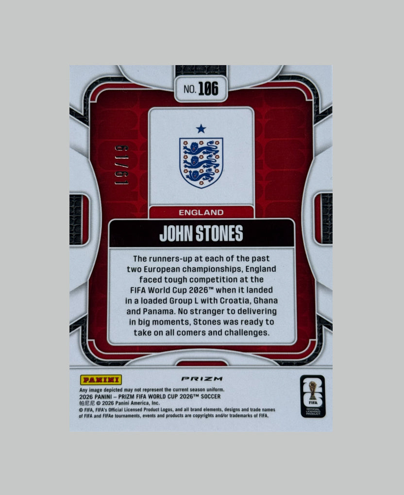 Panini Prizm World Cup 2026 John Stones 61/61