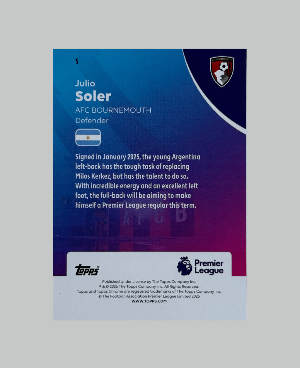 Topps Chrome Premier League 2026 Julio Soler (RC) 285/299