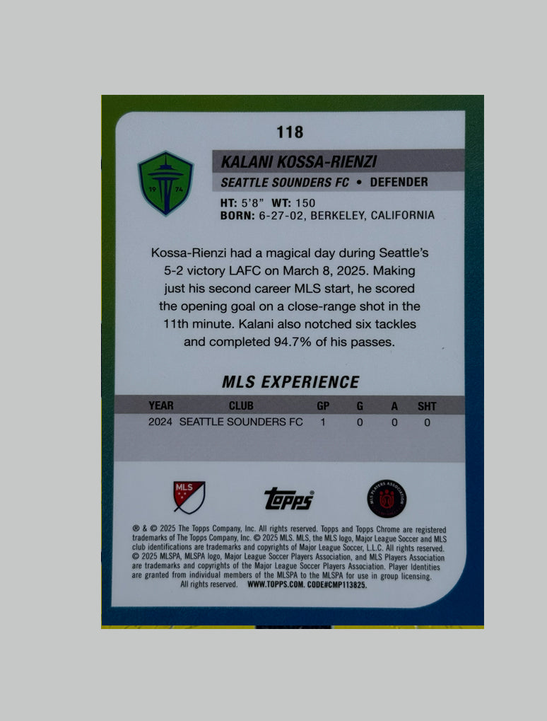 Topps Chrome MLS 2024-25 Kalani Kossa-Rienzi (RC) 039/199