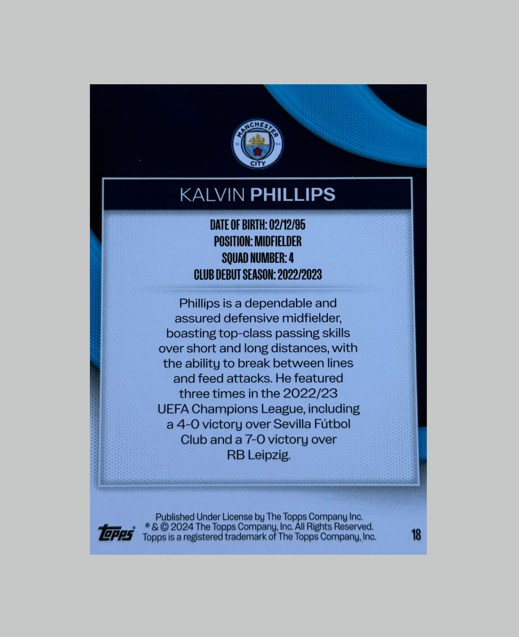 Topps Manchester City Kalvin Phillips 116/180