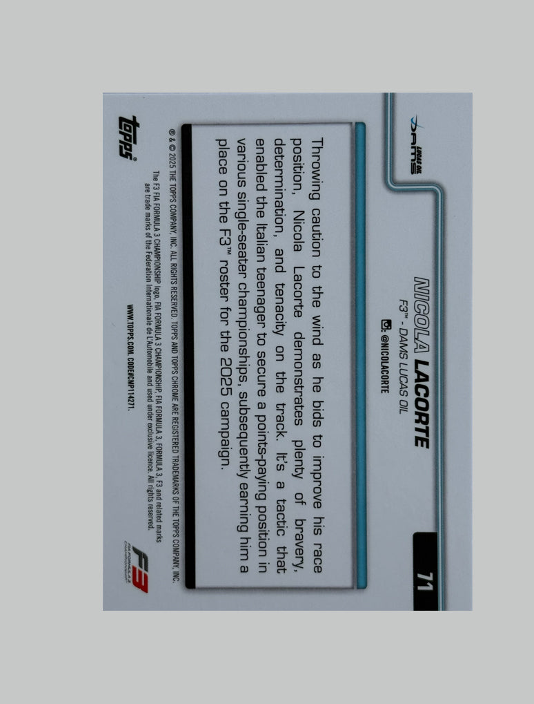 Topps Chrome F1 2025 Nicola Lacorte 001/250