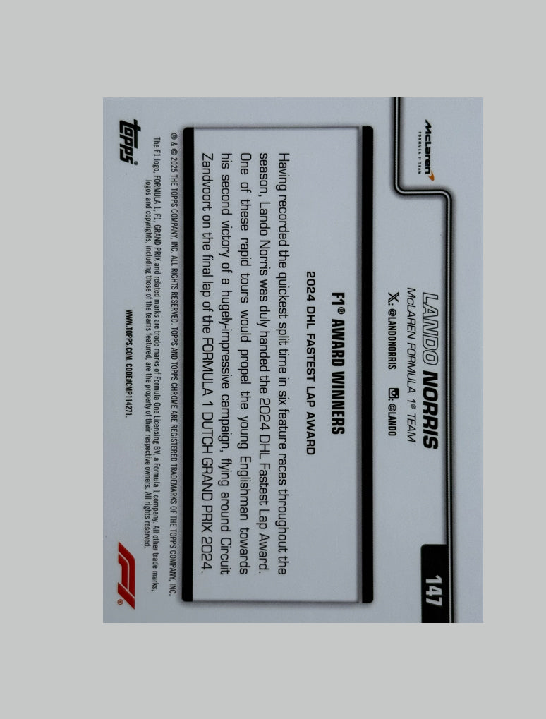 Topps Chrome F1 2025 Lando Norris DHL Fastest Lap 175/299